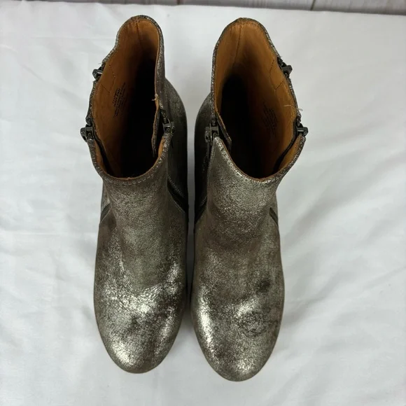 Kenneth Cole Ankle Boots Distressed Brown Silver Metallic Chunky Heel Size 8.5 - Picture 7 of 16